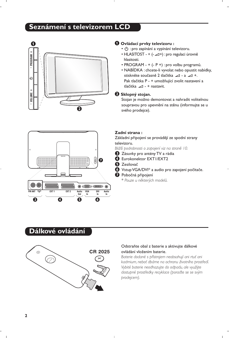 Seznámení s televizorem lcd dálkové ovládání, Cr 2025 | Philips Matchline Flat TV User Manual | Page 74 / 120