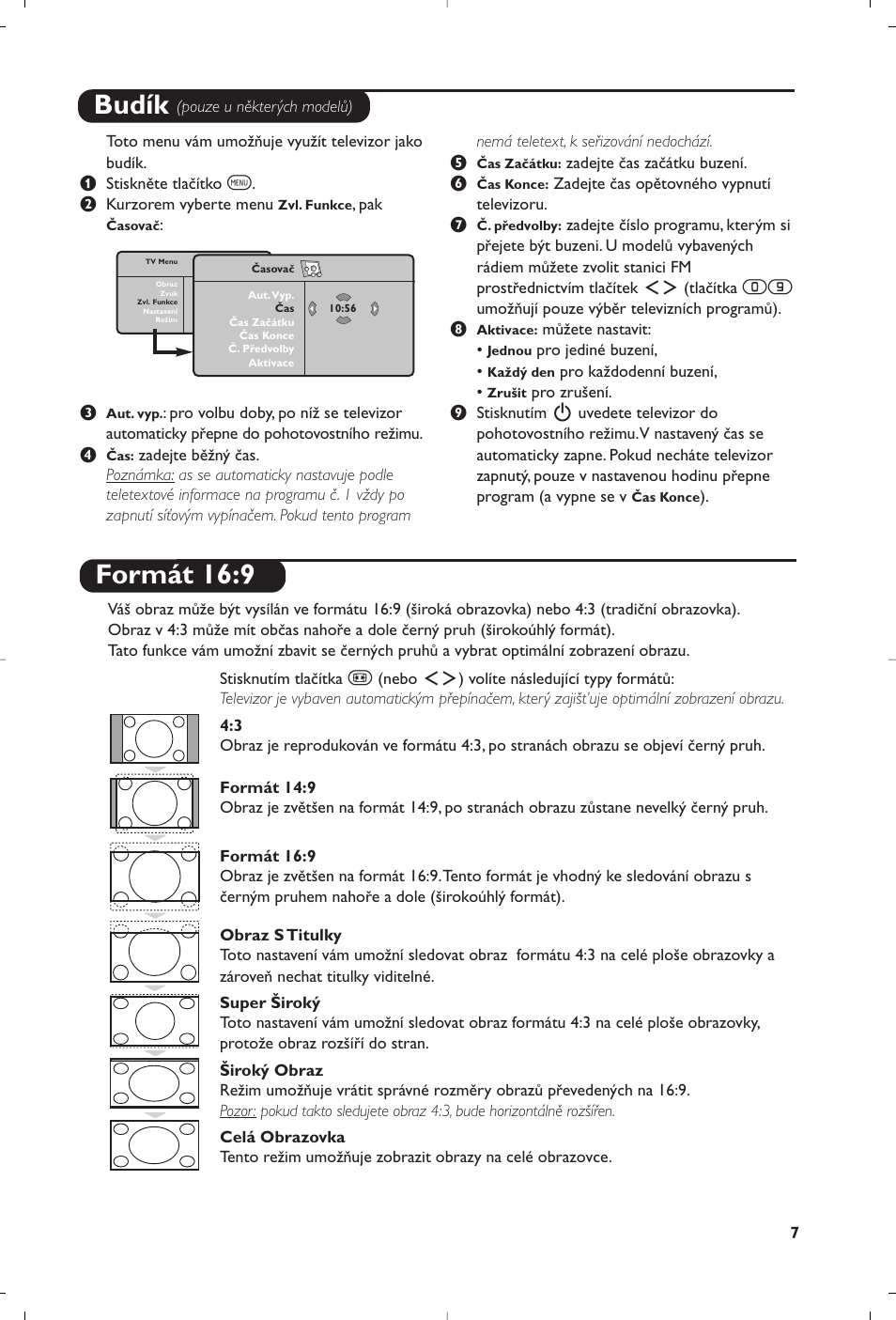 Budík, Formát 16:9 | Philips Matchline Flat TV User Manual | Page 79 / 120