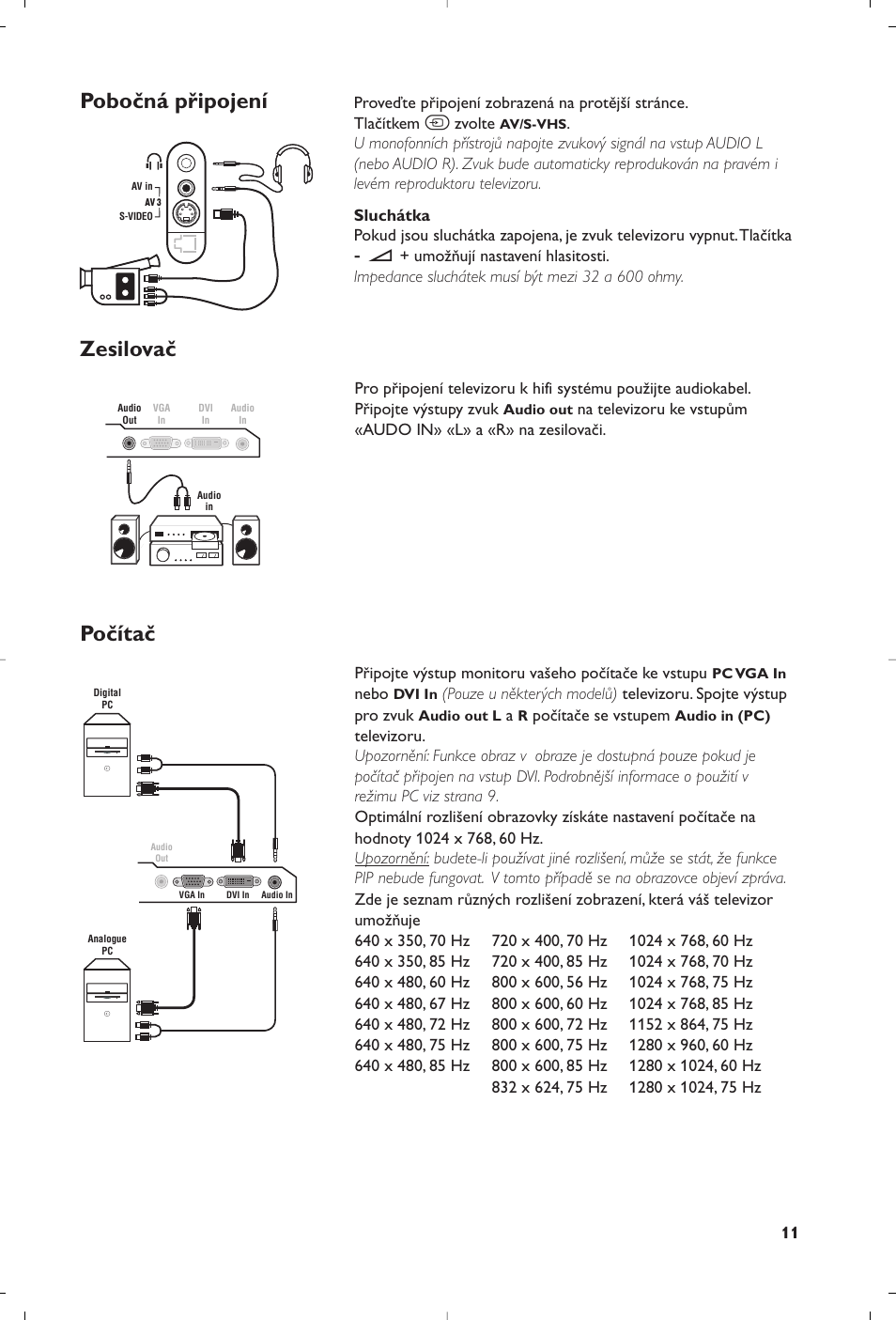 Pobočná připojení zesilovač počítač | Philips Matchline Flat TV User Manual | Page 83 / 120