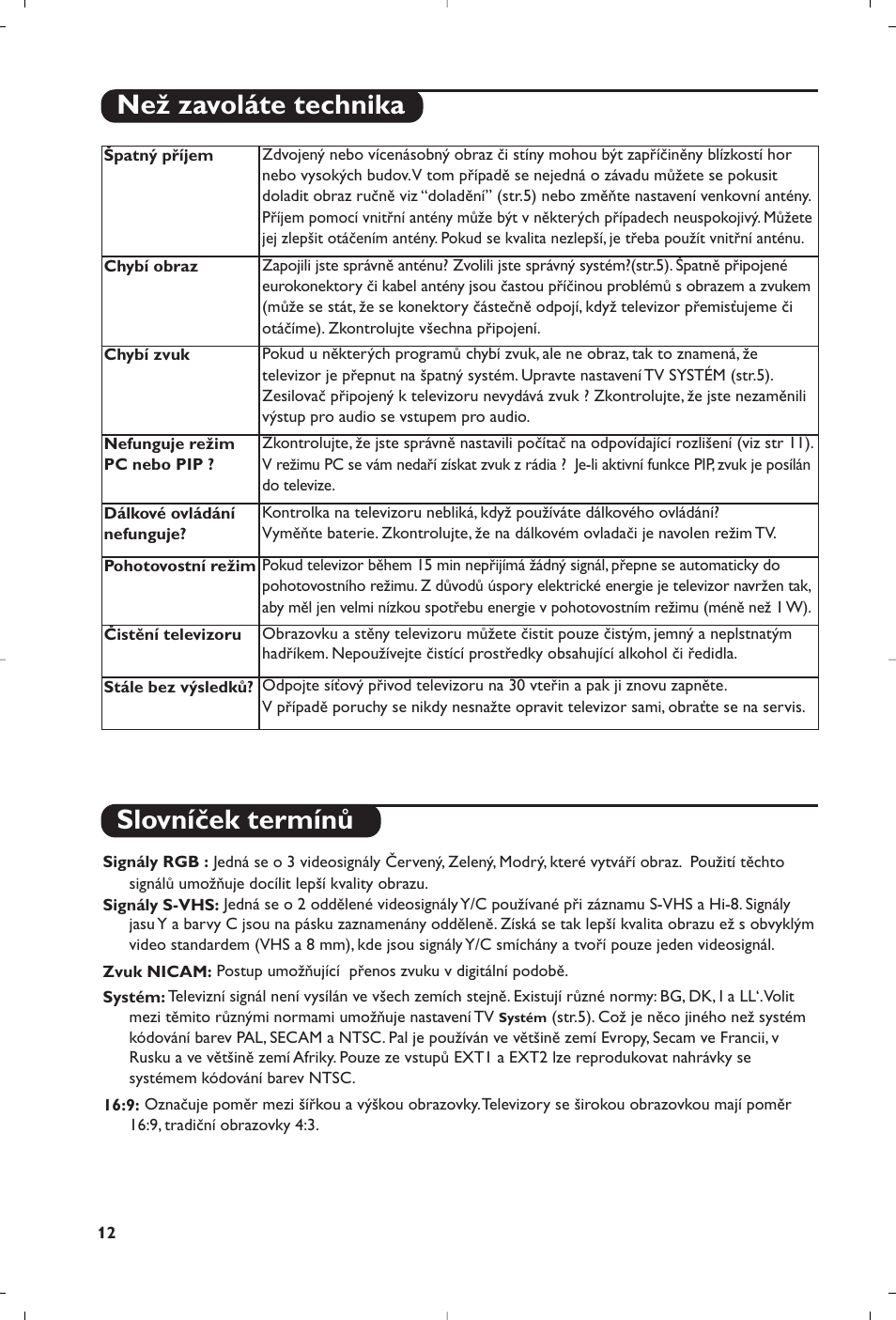 Slovníček termínů, Než zavoláte technika | Philips Matchline Flat TV User Manual | Page 84 / 120