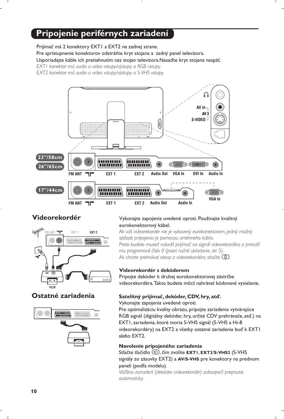 Pripojenie periférnych zariadení, Videorekordér, Ostatné zariadenia | Philips Matchline Flat TV User Manual | Page 94 / 120