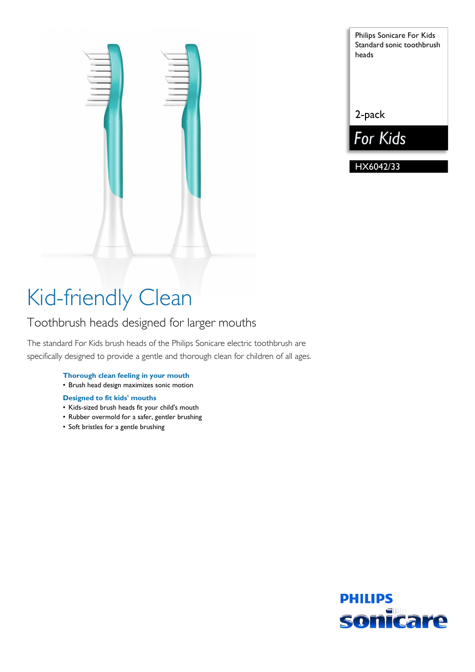 Philips Sonicare For Kids Cabezales de cepillado sónicos estándar User Manual | 2 pages
