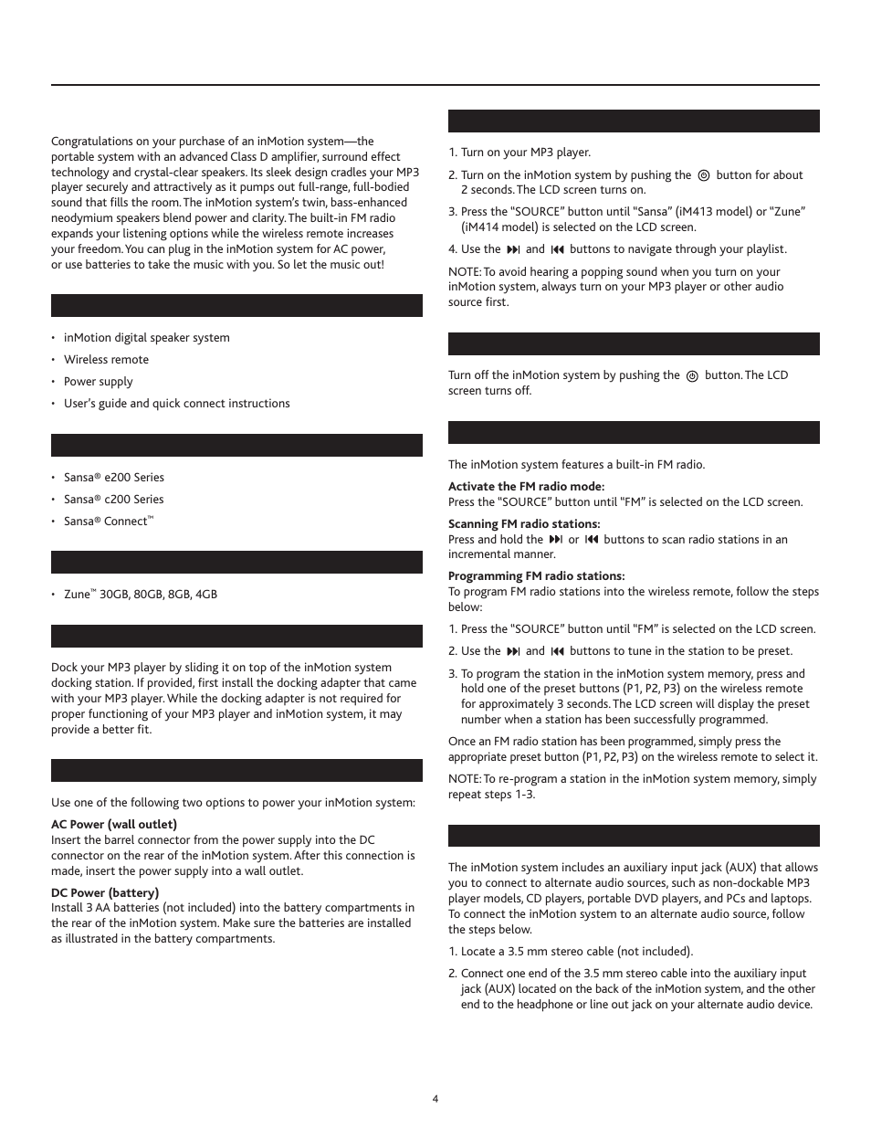 Inmotion mobile speaker system | Altec Lansing inMotion IM414 User Manual | Page 4 / 12