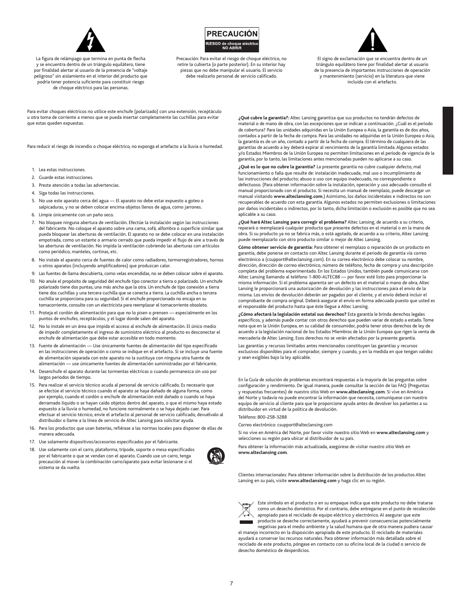 Español | Altec Lansing inMotion IM414 User Manual | Page 7 / 12