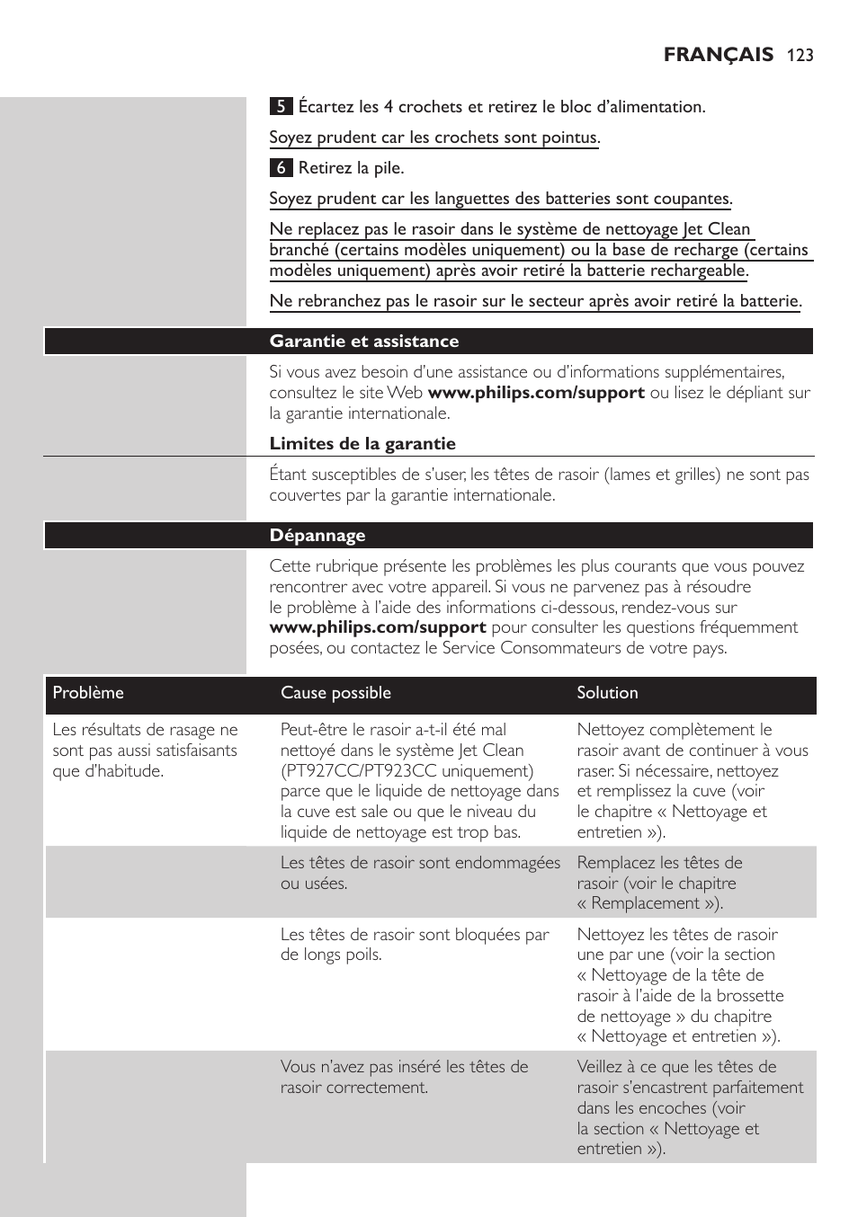 Philips SHAVER Series 5000 afeitadora eléctrica en seco User Manual | Page 123 / 230