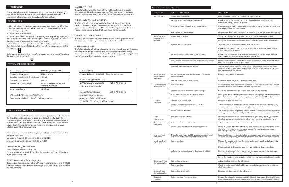 Altec Lansing 251 User Manual | Page 3 / 10