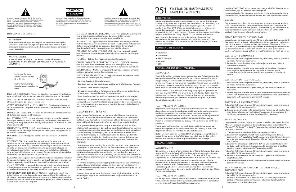 Amplifie 6 pieces, Systeme de haut-parleurs | Altec Lansing 251 User Manual | Page 4 / 10