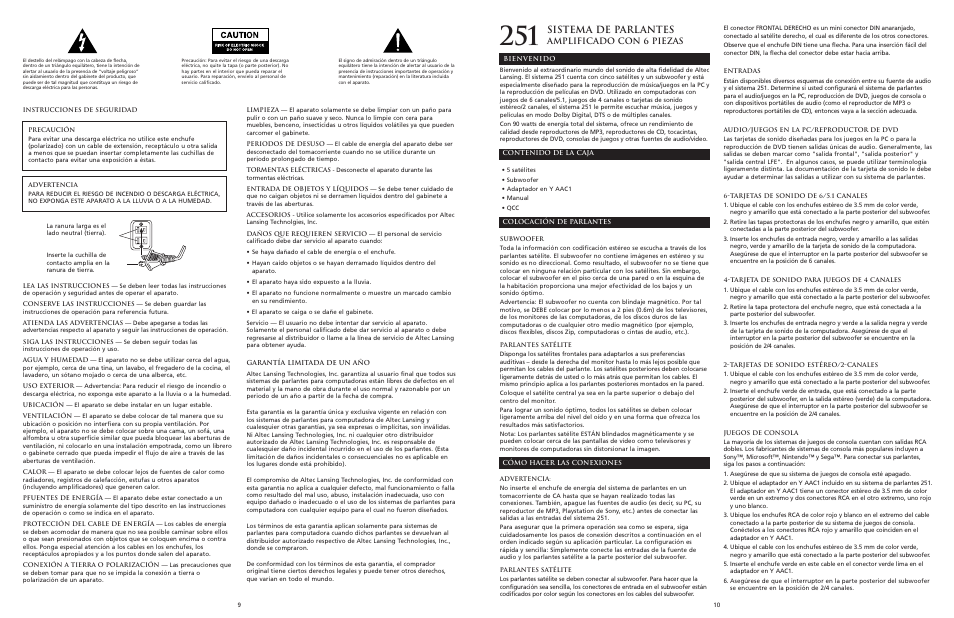 Sistema de parlantes, Amplificado con 6 piezas | Altec Lansing 251 User Manual | Page 6 / 10