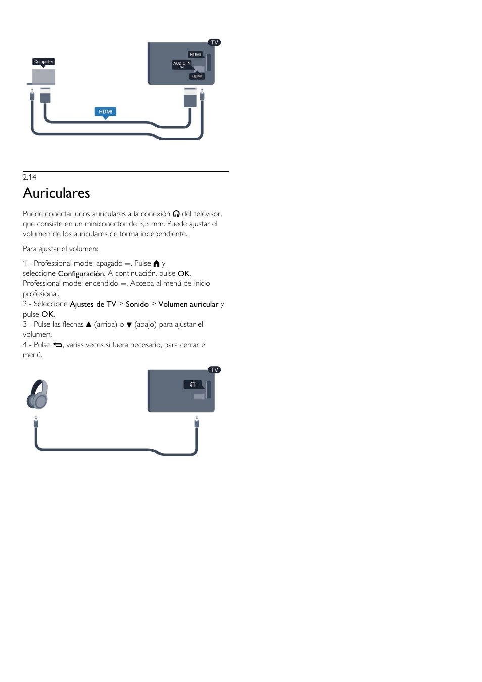 14 - auriculares, 14 auriculares, Auriculares | Philips Televisor LED Profesional User Manual | Page 15 / 89