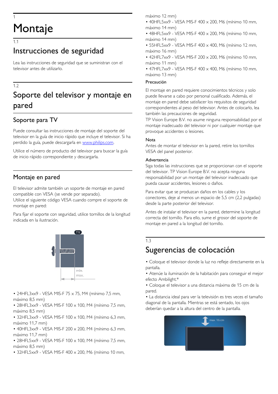 1 - montaje, 1 - instrucciones de seguridad, 2 - soporte del televisor y montaje en pared | 3 - sugerencias de colocación, 1 montaje 4, 1 instrucciones de seguridad, 2 soporte del televisor y montaje en pared, 3 sugerencias de colocación, Montaje, Instrucciones de seguridad | Philips Televisor LED Profesional User Manual | Page 4 / 89