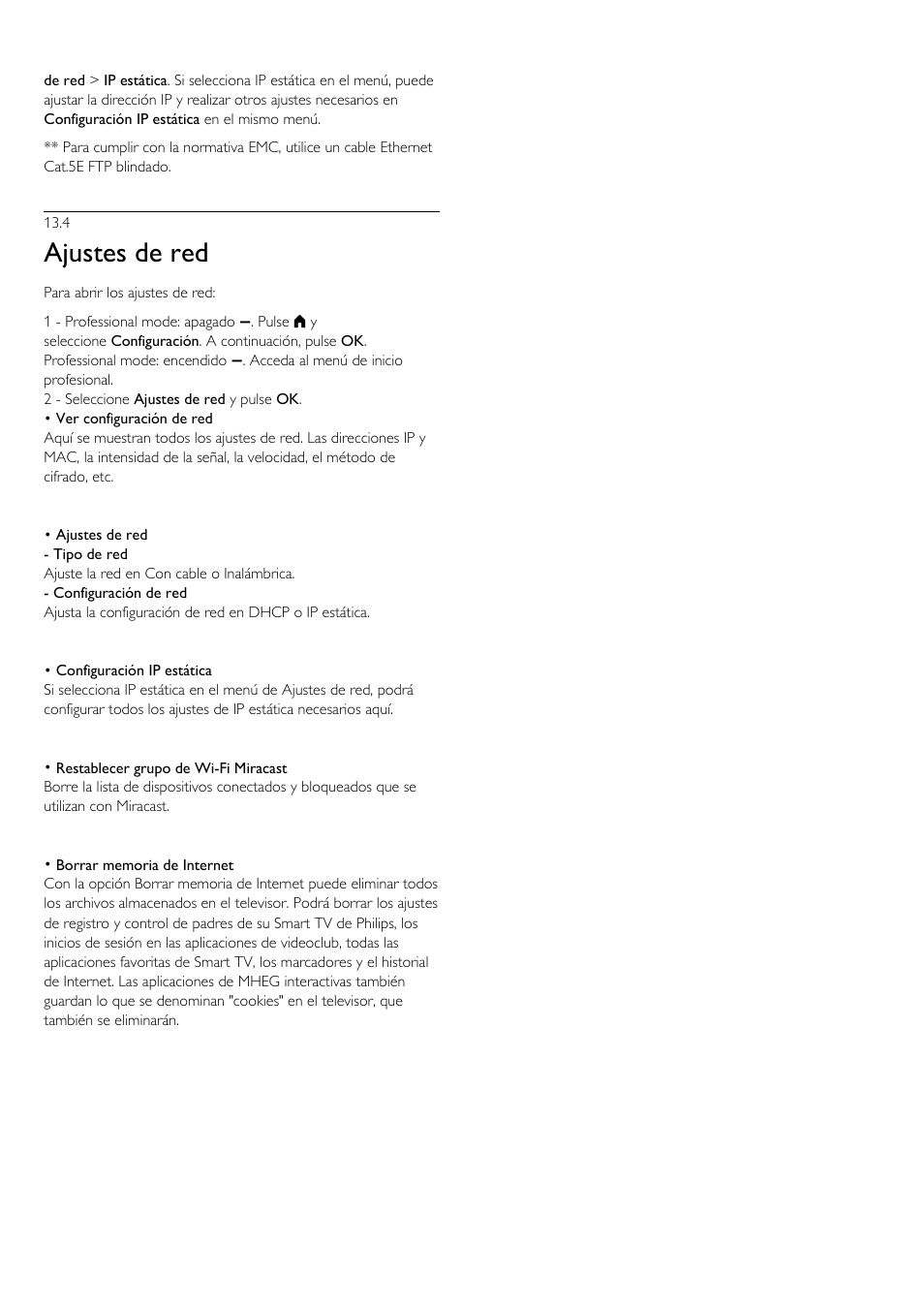 4 - ajustes de red, 4 ajustes de red, Ajustes de red | Philips Televisor LED Profesional User Manual | Page 52 / 89