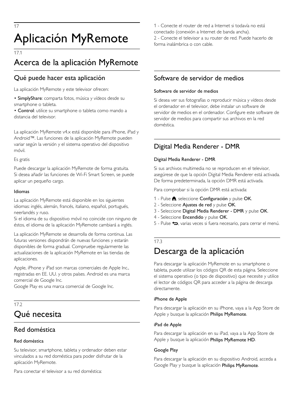 17 - aplicación myremote, 1 - acerca de la aplicación myremote, 2 - qué necesita | 3 - descarga de la aplicación, 4 - menú de la aplicación, 17 aplicación myremote 65, 1 acerca de la aplicación myremote, 2 qué necesita, 3 descarga de la aplicación, 4 menú de la aplicación | Philips Televisor LED Profesional User Manual | Page 65 / 89