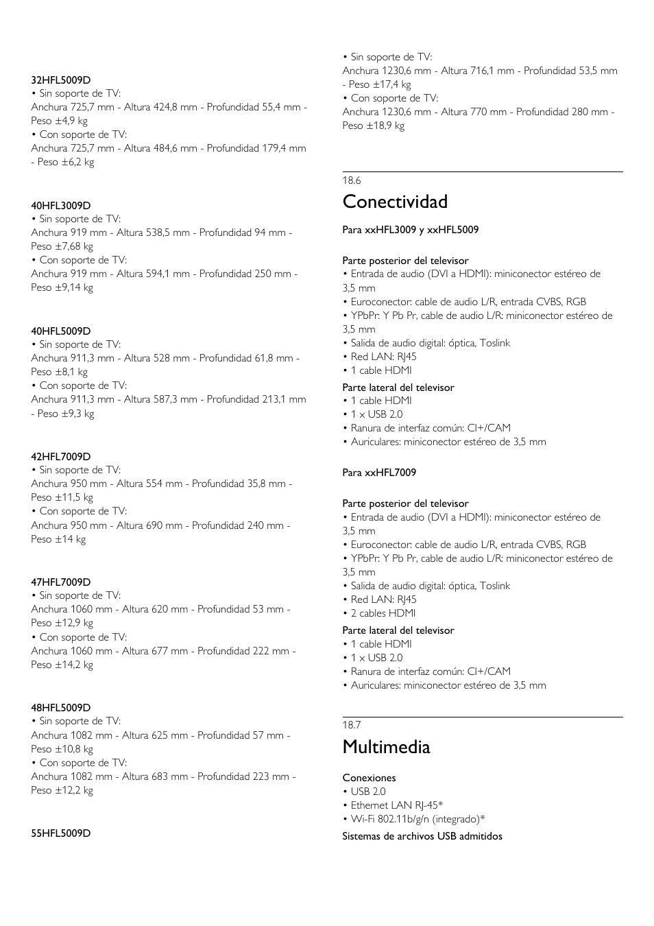 6 - conectividad, 7 - multimedia, 6 conectividad | 7 multimedia, Conectividad, Multimedia | Philips Televisor LED Profesional User Manual | Page 70 / 89