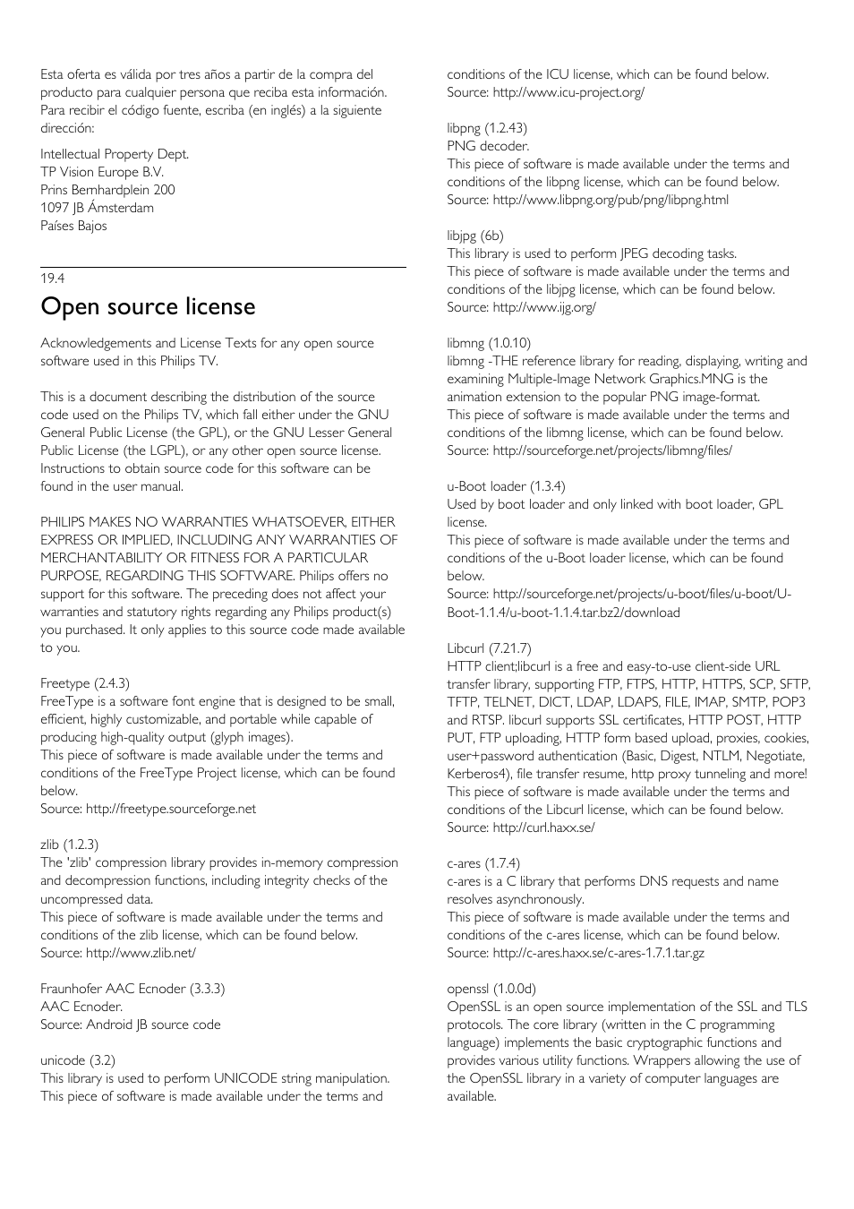 4 - open source license, 4 open source license, Open source license | Philips Televisor LED Profesional User Manual | Page 73 / 89