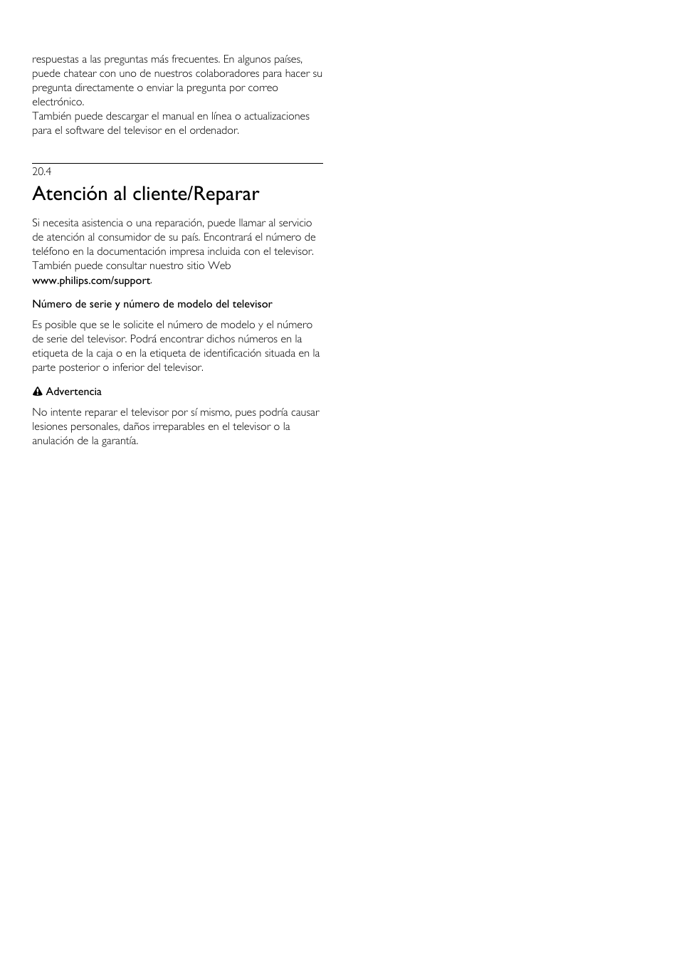 4 - atención al cliente/reparar, 4 atención al cliente/reparar, Atención al cliente/reparar | Philips Televisor LED Profesional User Manual | Page 80 / 89