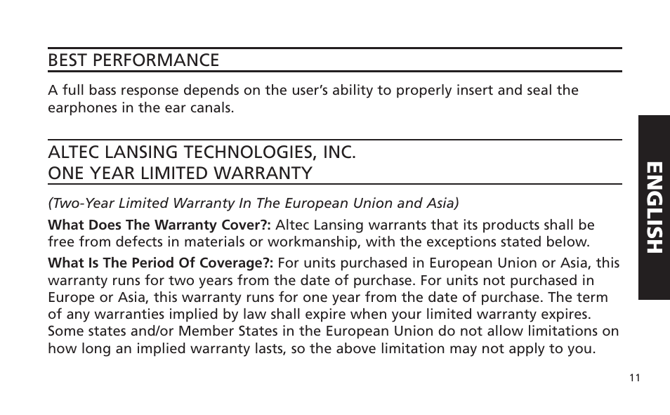 English | Altec Lansing IM616 User Manual | Page 11 / 28