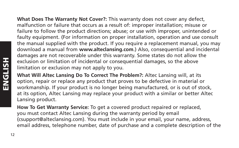 English | Altec Lansing IM616 User Manual | Page 12 / 28