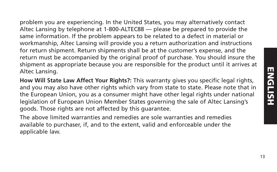 English | Altec Lansing IM616 User Manual | Page 13 / 28