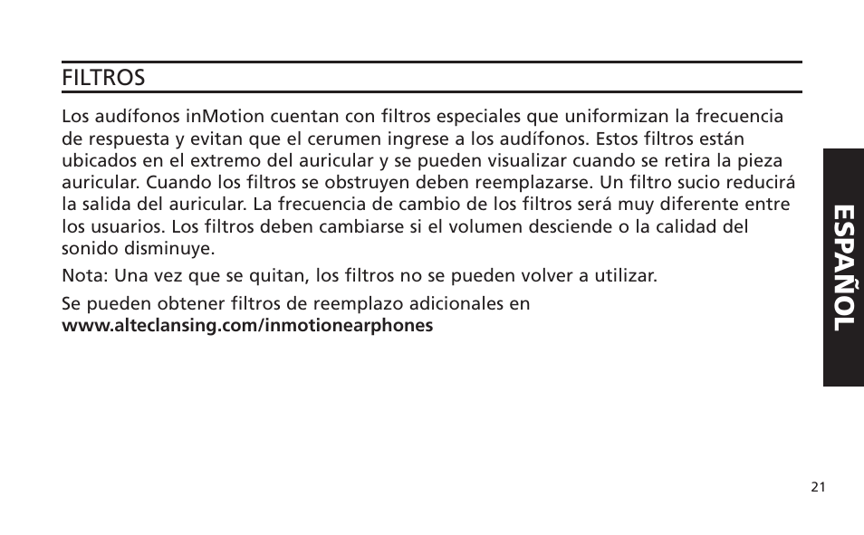 Esp añol | Altec Lansing IM616 User Manual | Page 21 / 28