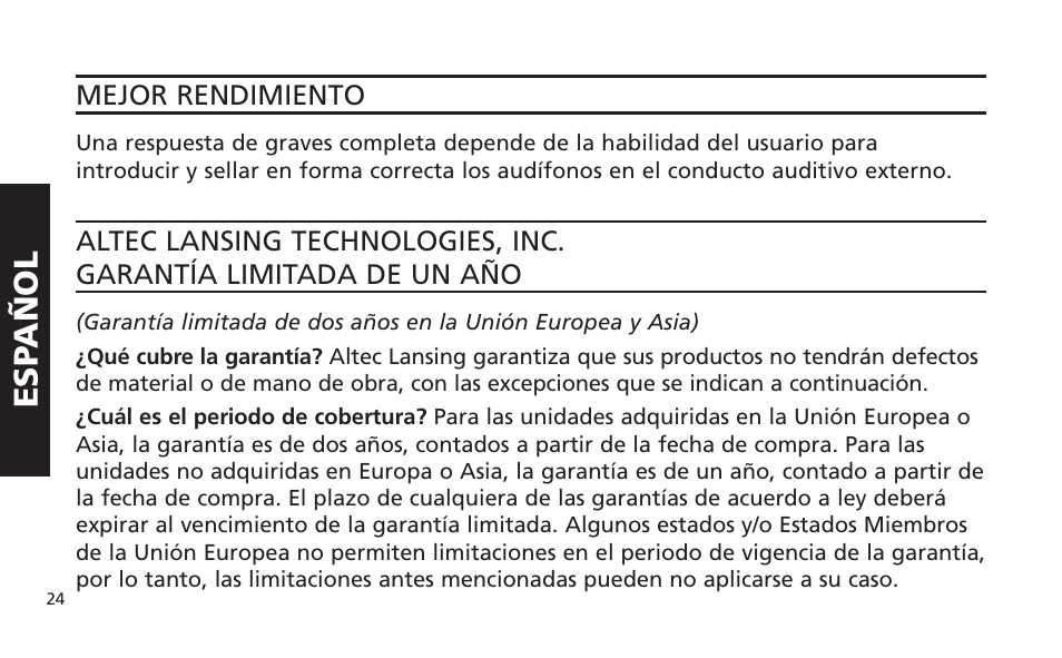 Esp añol | Altec Lansing IM616 User Manual | Page 24 / 28