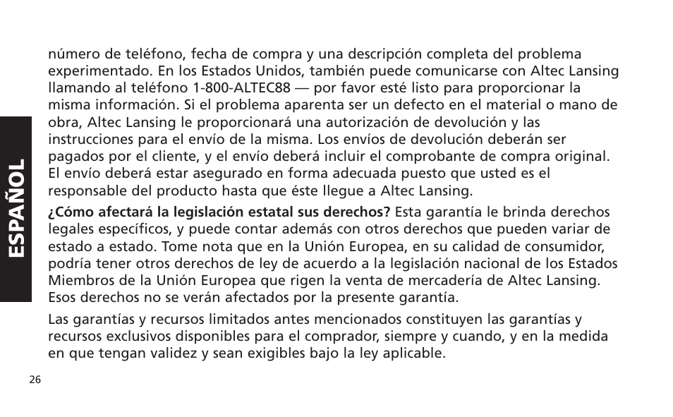 Esp añol | Altec Lansing IM616 User Manual | Page 26 / 28