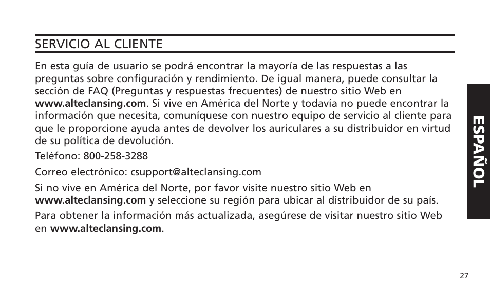 Esp añol | Altec Lansing IM616 User Manual | Page 27 / 28