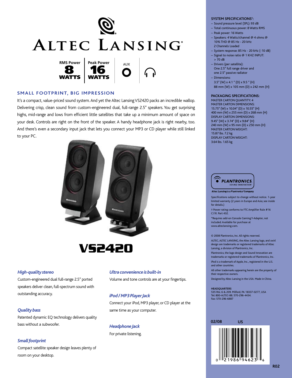 Vs2420 | Altec Lansing VS2420 User Manual | Page 2 / 2