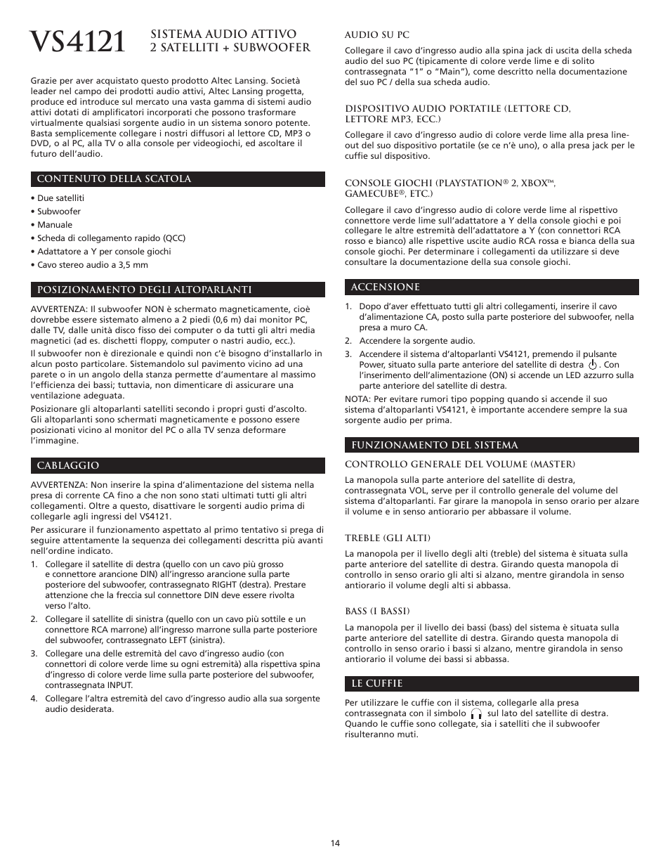 Vs4121 | Altec Lansing VS4121 User Manual | Page 16 / 46