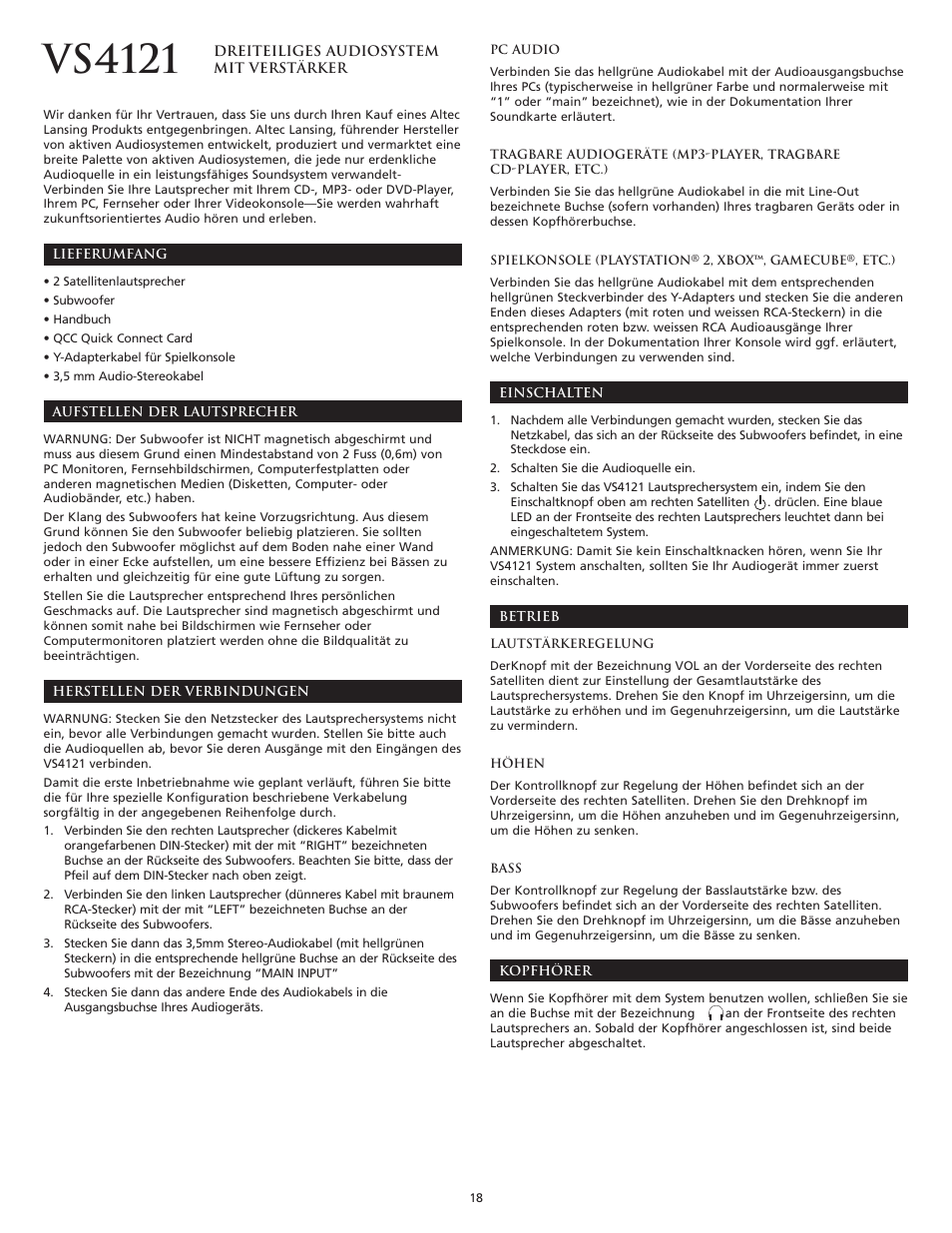 Vs4121 | Altec Lansing VS4121 User Manual | Page 20 / 46