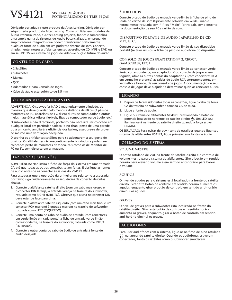 Vs4121 | Altec Lansing VS4121 User Manual | Page 28 / 46