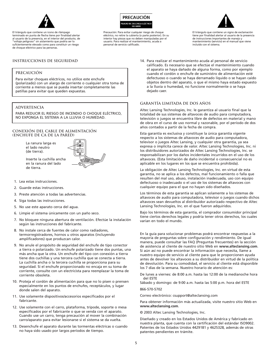 Altec Lansing VS4121 User Manual | Page 7 / 46