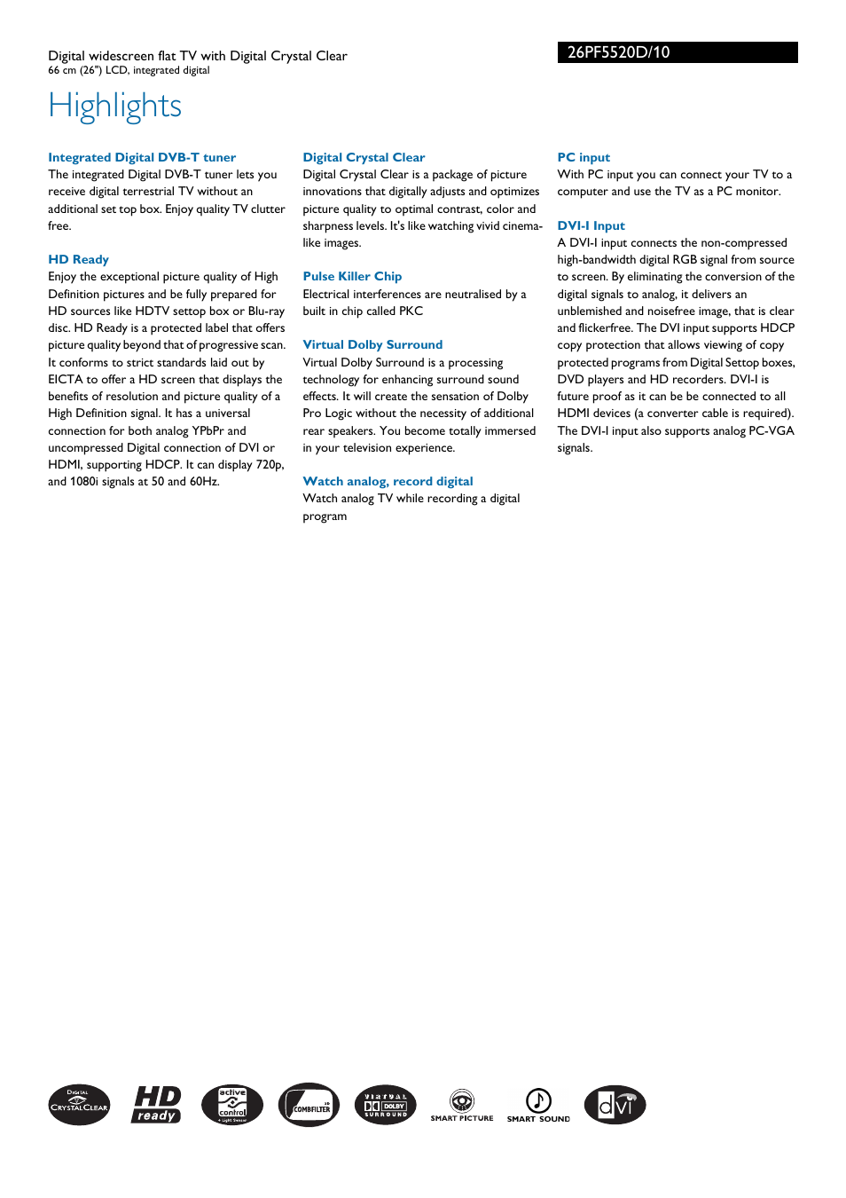 Highlights | Philips Flat TV panorámico con TDT integrado User Manual | Page 2 / 3