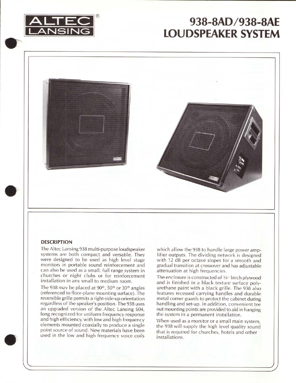 Altec Lansing 938-8AE User Manual | 6 pages