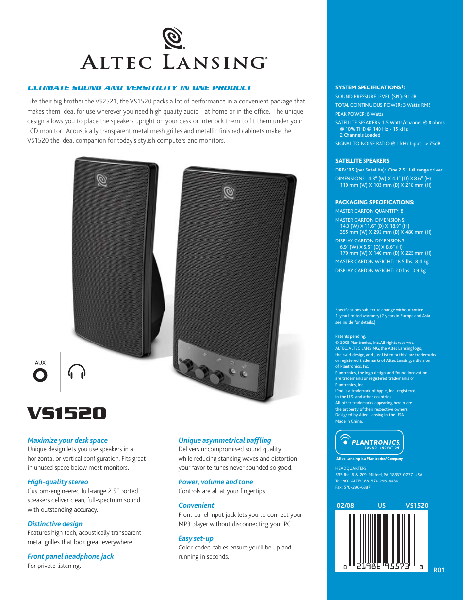 Vs1520 | Altec Lansing VS1520 User Manual | Page 2 / 2