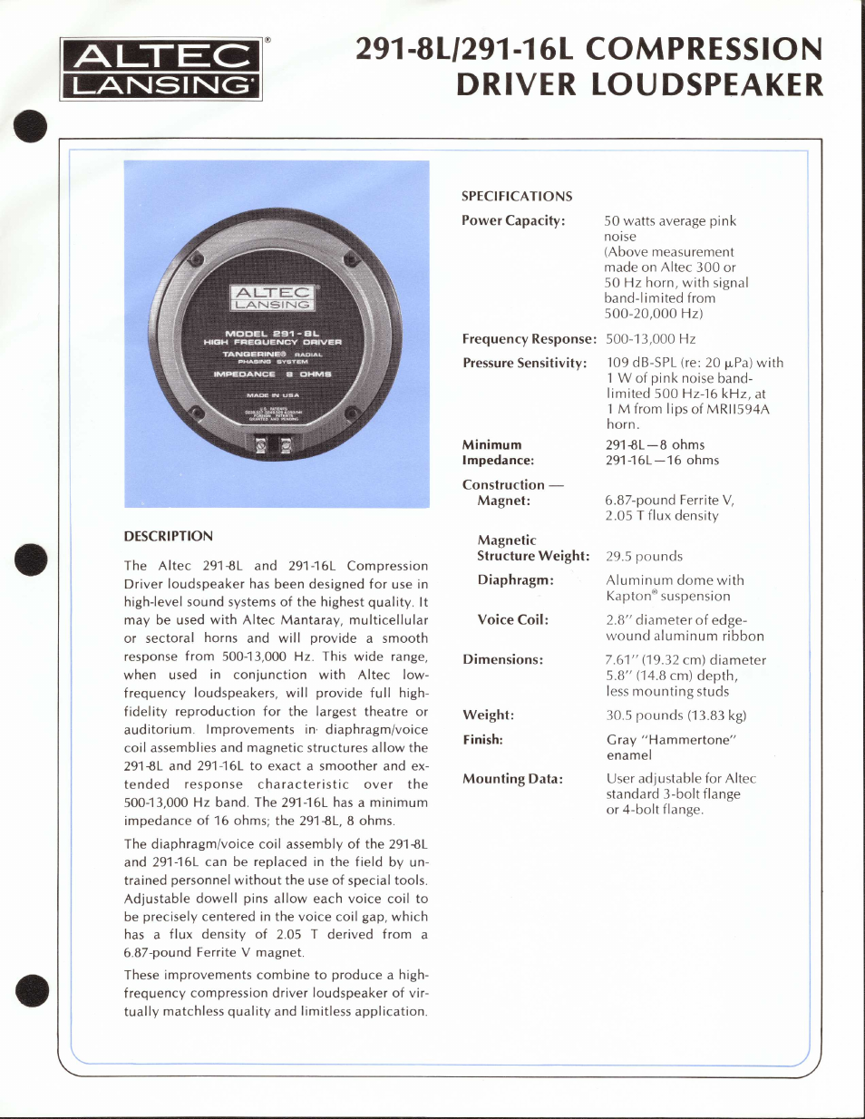 Altec Lansing 291-8L User Manual | 2 pages