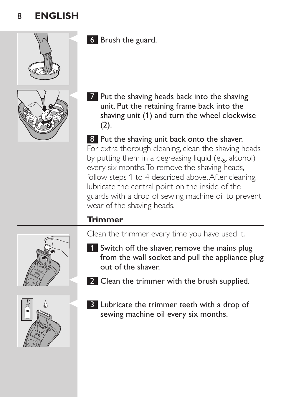 Trimmer, Storage, English | Philips SHAVER Series 3000 Afeitadora eléctrica User Manual | Page 6 / 68
