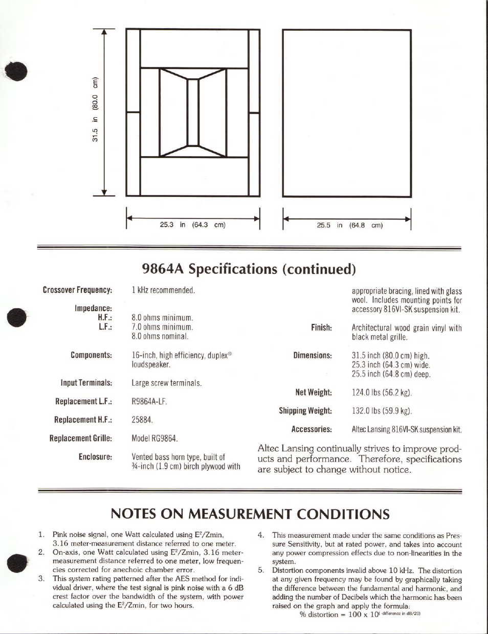 9864a specifications (continued) | Altec Lansing Duplex 9864A User Manual | Page 2 / 4