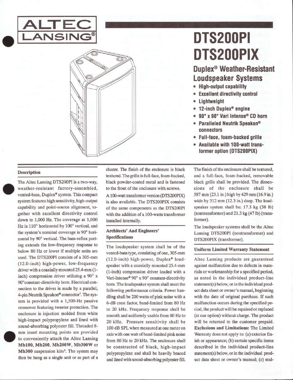 Altec Lansing Duplex DTS200PIX User Manual | 6 pages