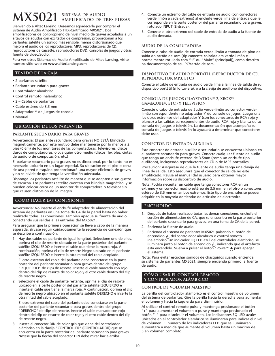 Mx5021 | Altec Lansing THX MX5021 User Manual | Page 12 / 20
