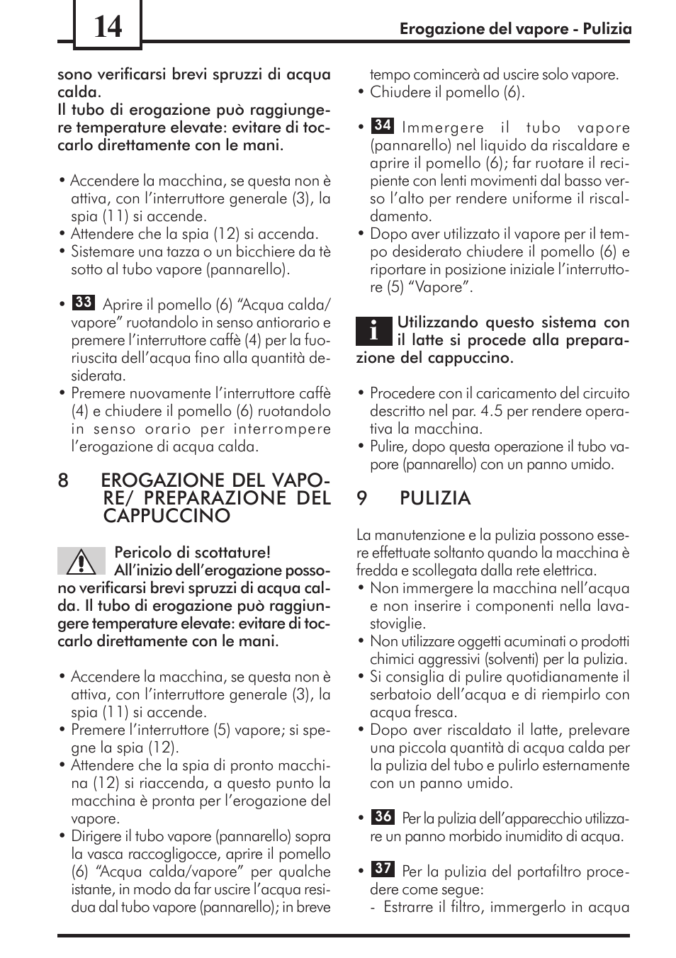 9pulizia | Philips Saeco Via Veneto Cafetera expreso manual User Manual | Page 14 / 92