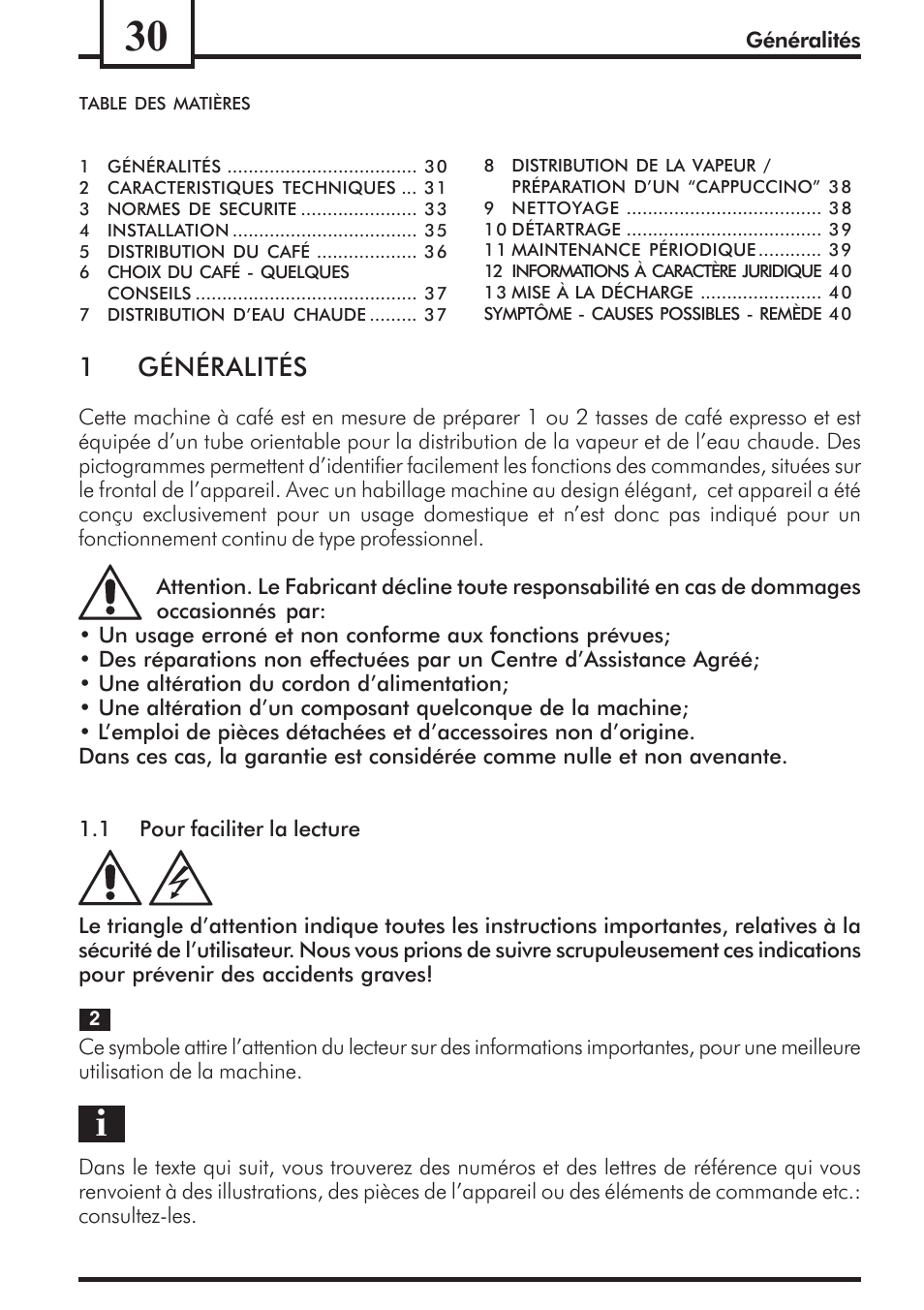 1généralités | Philips Saeco Via Veneto Cafetera expreso manual User Manual | Page 30 / 92