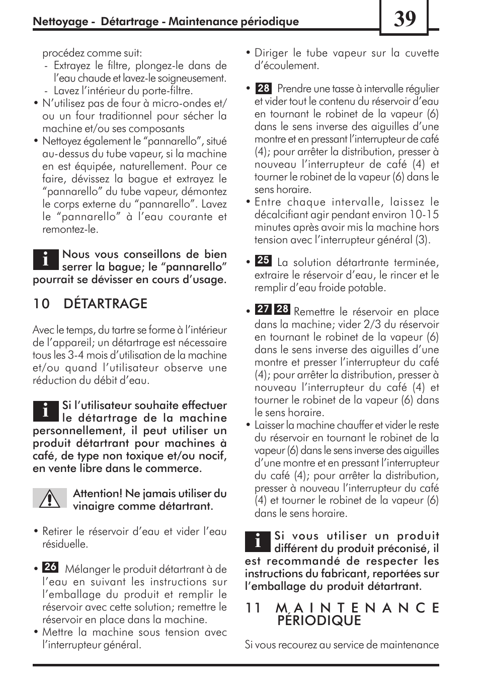 10 détartrage | Philips Saeco Via Veneto Cafetera expreso manual User Manual | Page 39 / 92