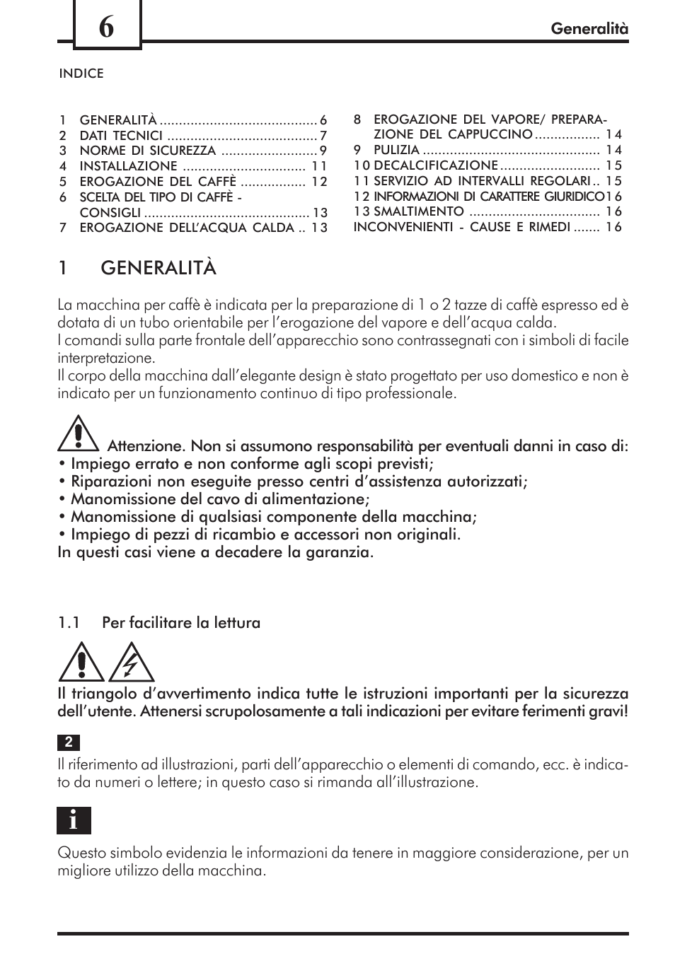 1generalità | Philips Saeco Via Veneto Cafetera expreso manual User Manual | Page 6 / 92