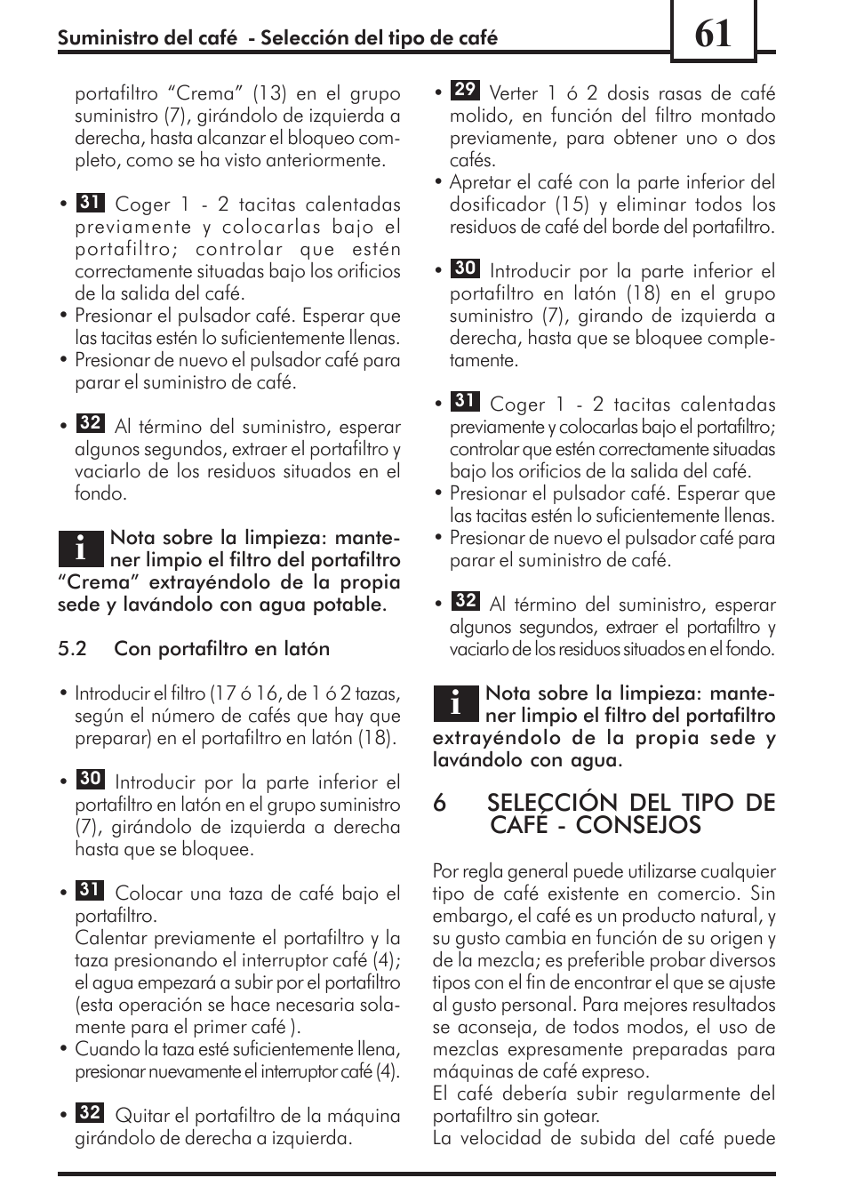 6selección del tipo de café - consejos | Philips Saeco Via Veneto Cafetera expreso manual User Manual | Page 61 / 92