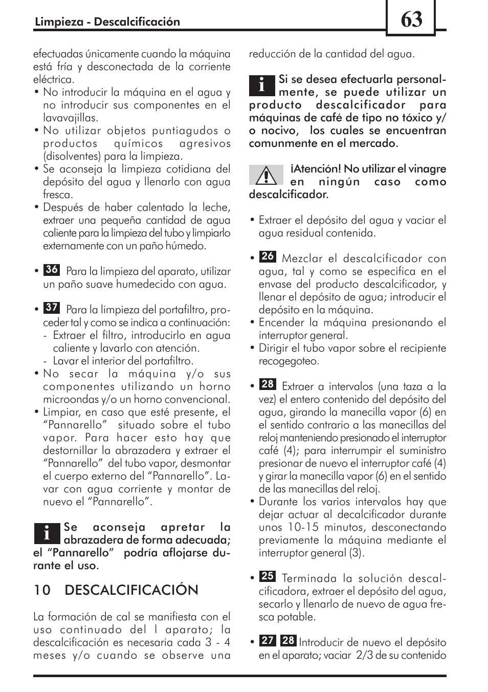 10 descalcificación | Philips Saeco Via Veneto Cafetera expreso manual User Manual | Page 63 / 92