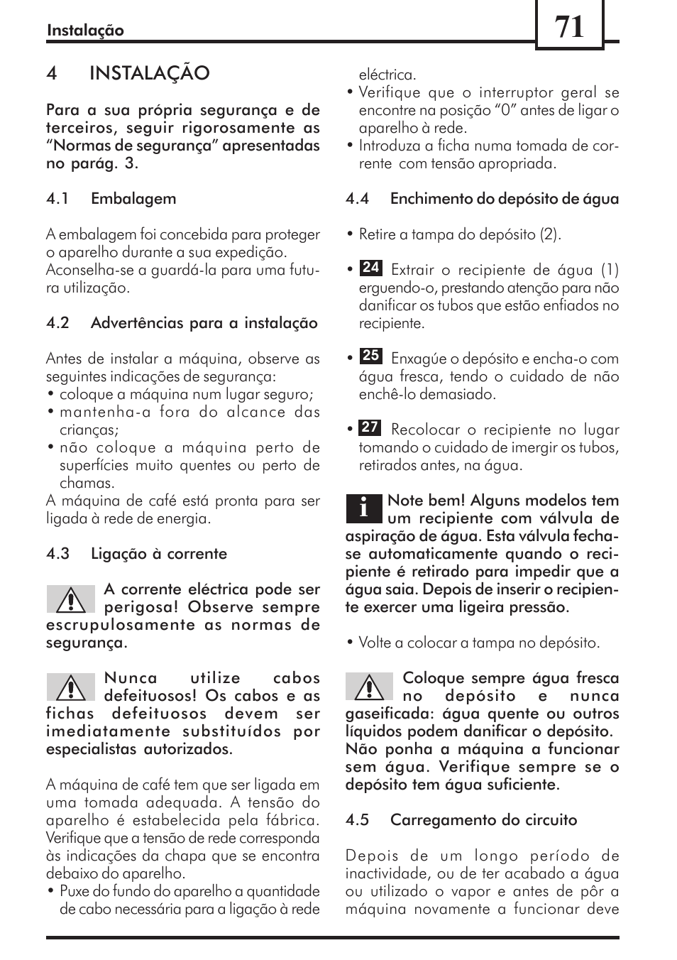 4instalação | Philips Saeco Via Veneto Cafetera expreso manual User Manual | Page 71 / 92