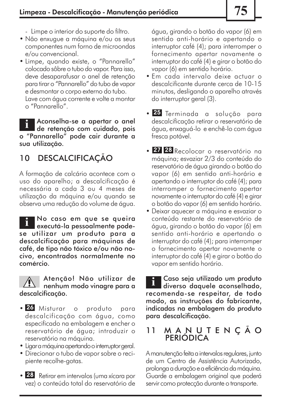 10 descalcificação | Philips Saeco Via Veneto Cafetera expreso manual User Manual | Page 75 / 92