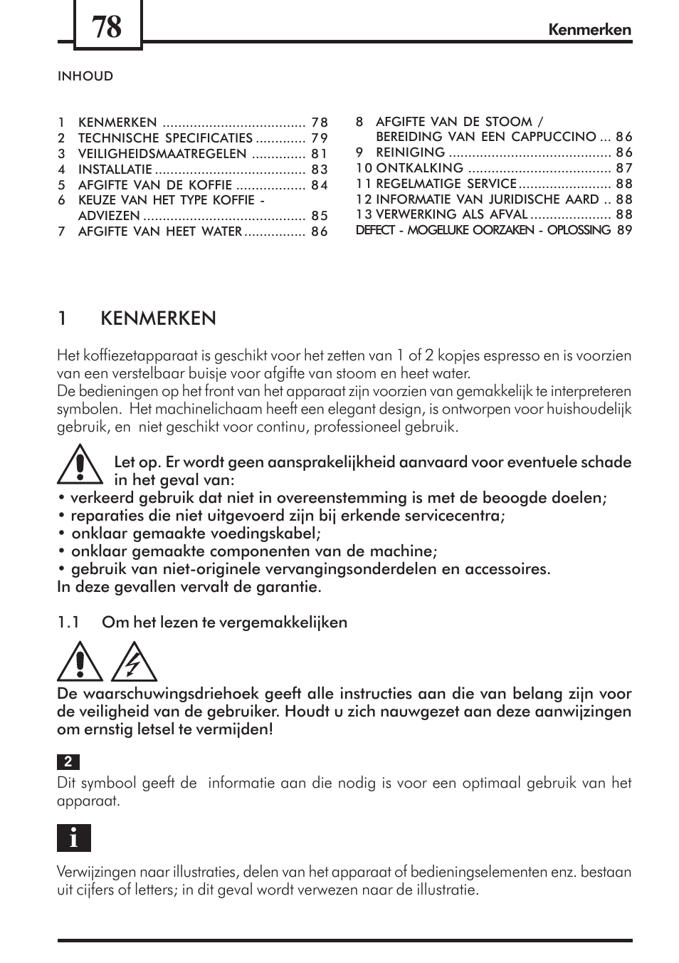 1kenmerken | Philips Saeco Via Veneto Cafetera expreso manual User Manual | Page 78 / 92