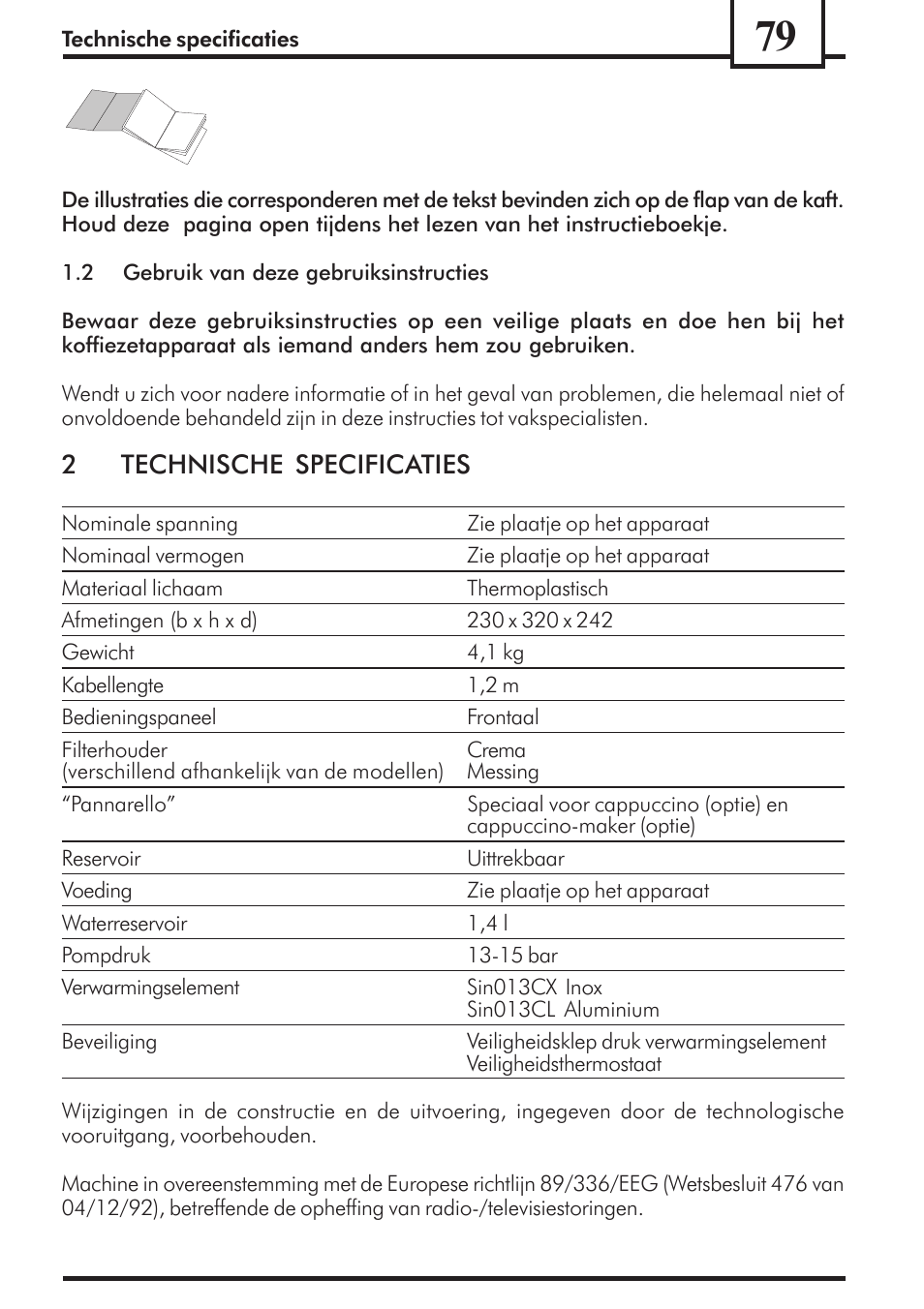 2technische specificaties | Philips Saeco Via Veneto Cafetera expreso manual User Manual | Page 79 / 92