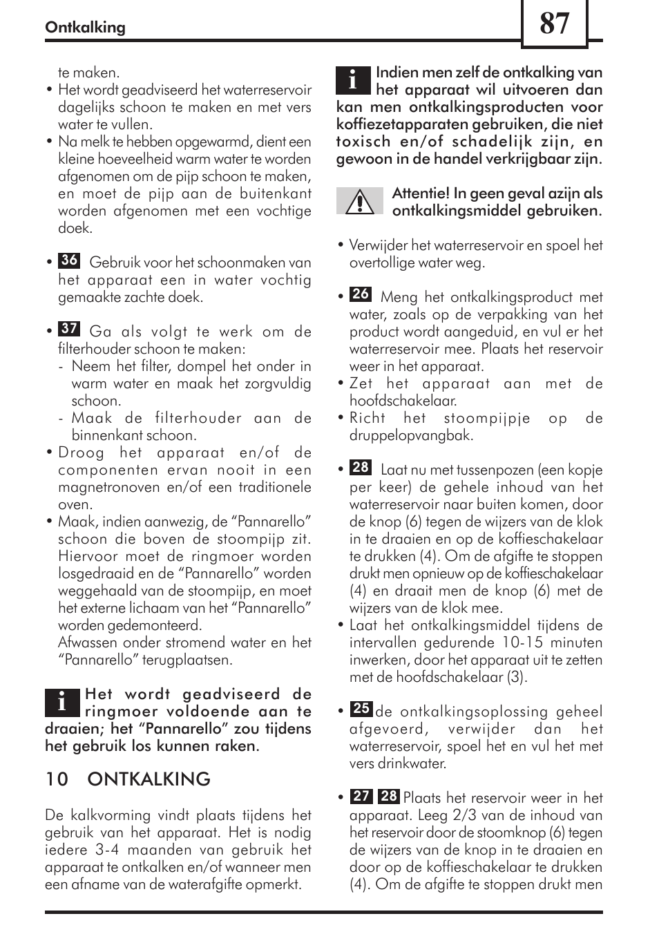10 ontkalking | Philips Saeco Via Veneto Cafetera expreso manual User Manual | Page 87 / 92